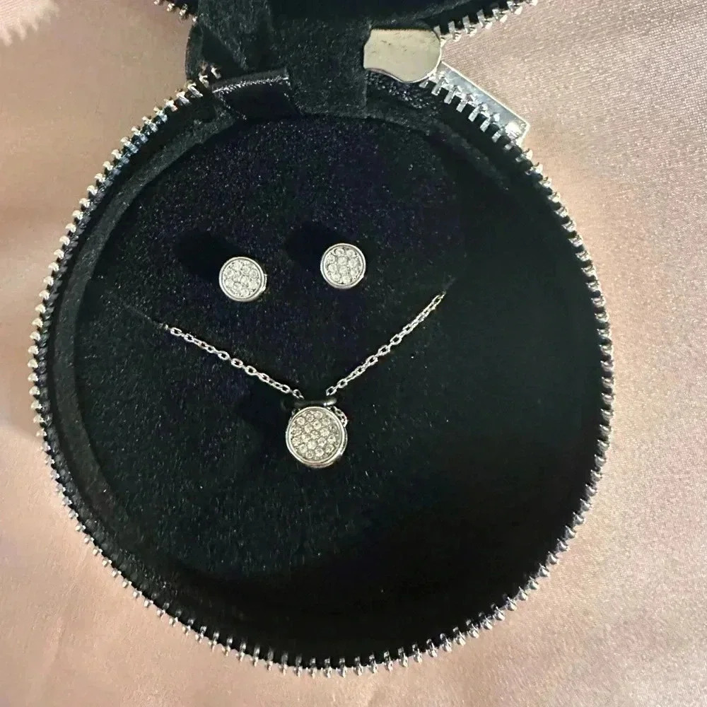 WHBM Silver & Rhinestone Earrings & Necklace Set With Gift Box